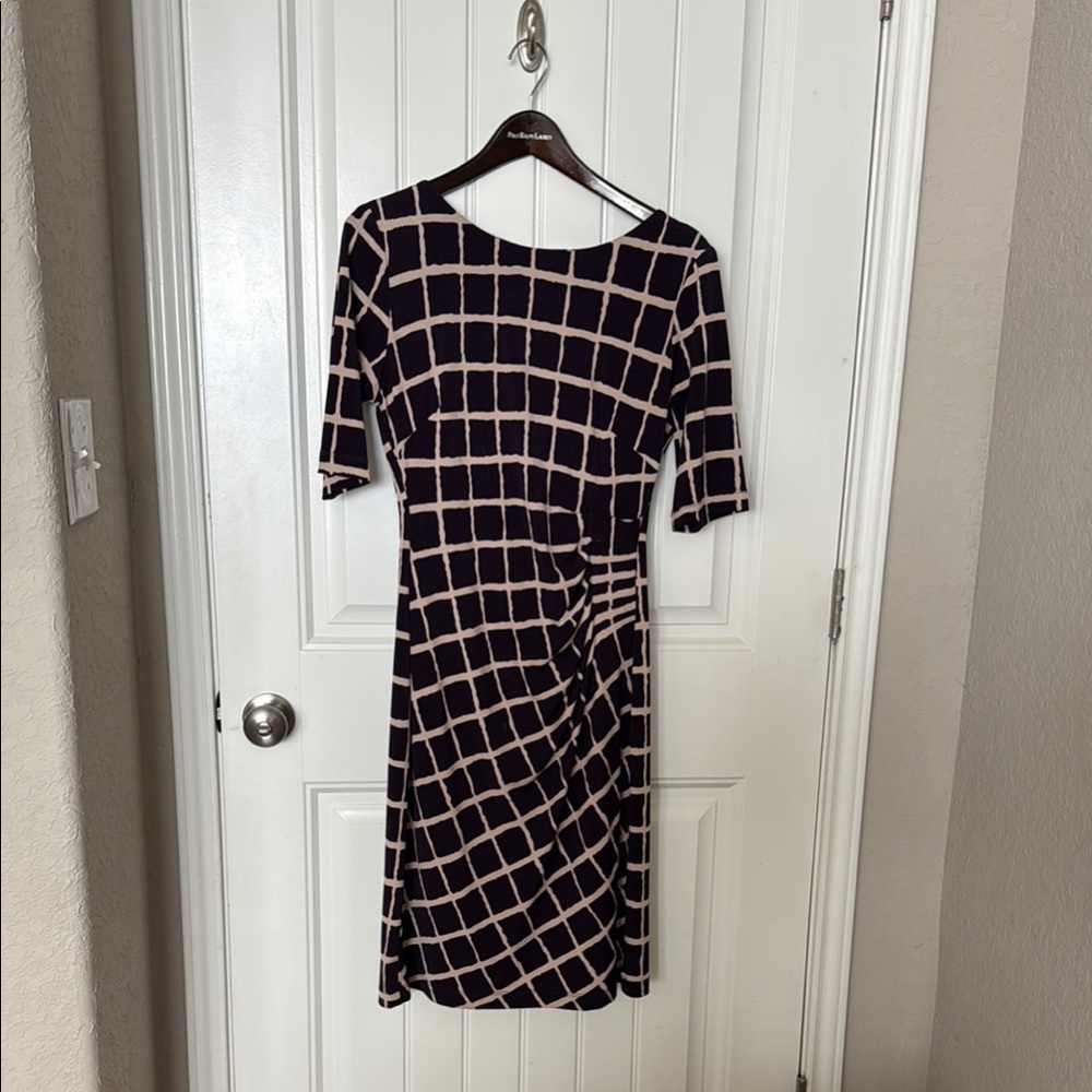 Anthropologie Black and White Sheath Dress 3/4 Sleeve Crew Neck